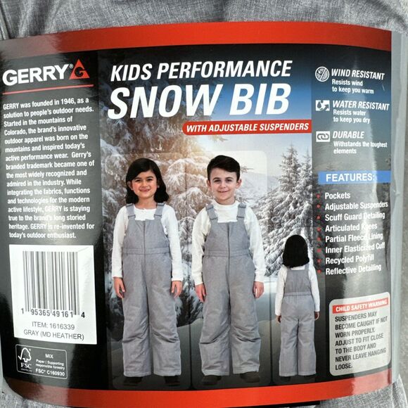 NWT Gerry Kids Performance Snow Bib/Pants Adjustable Suspenders Grey 3T (0933) - Picture 3 of 11